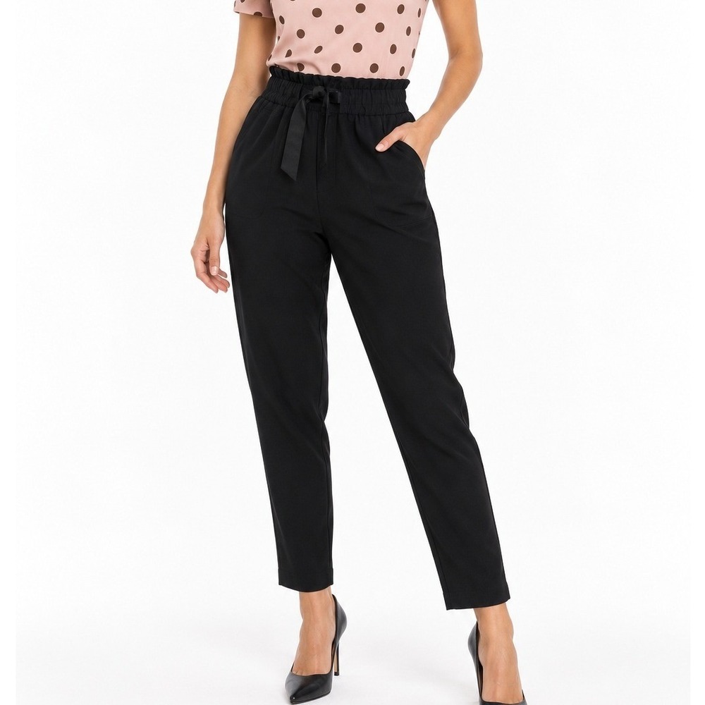 Zara Minimalist Cropped Pants Officecore Paper Bag Waist Tie Black Casual XS